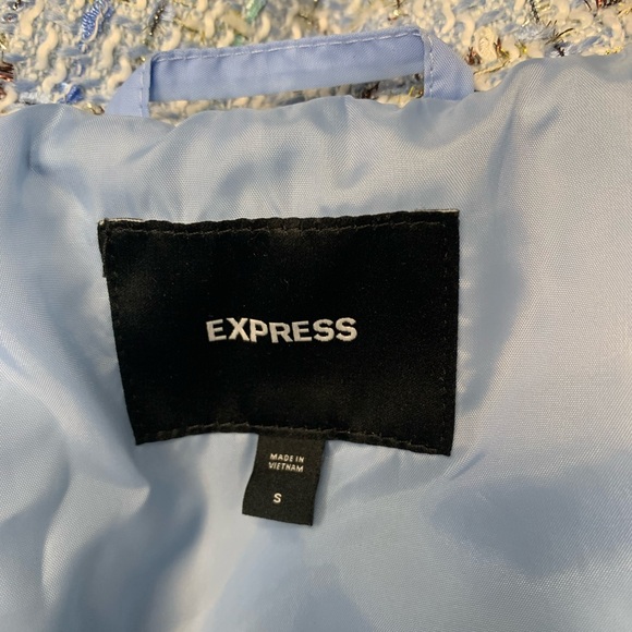 Express light blue tweed puffer short jacket/coat - Picture 4 of 13